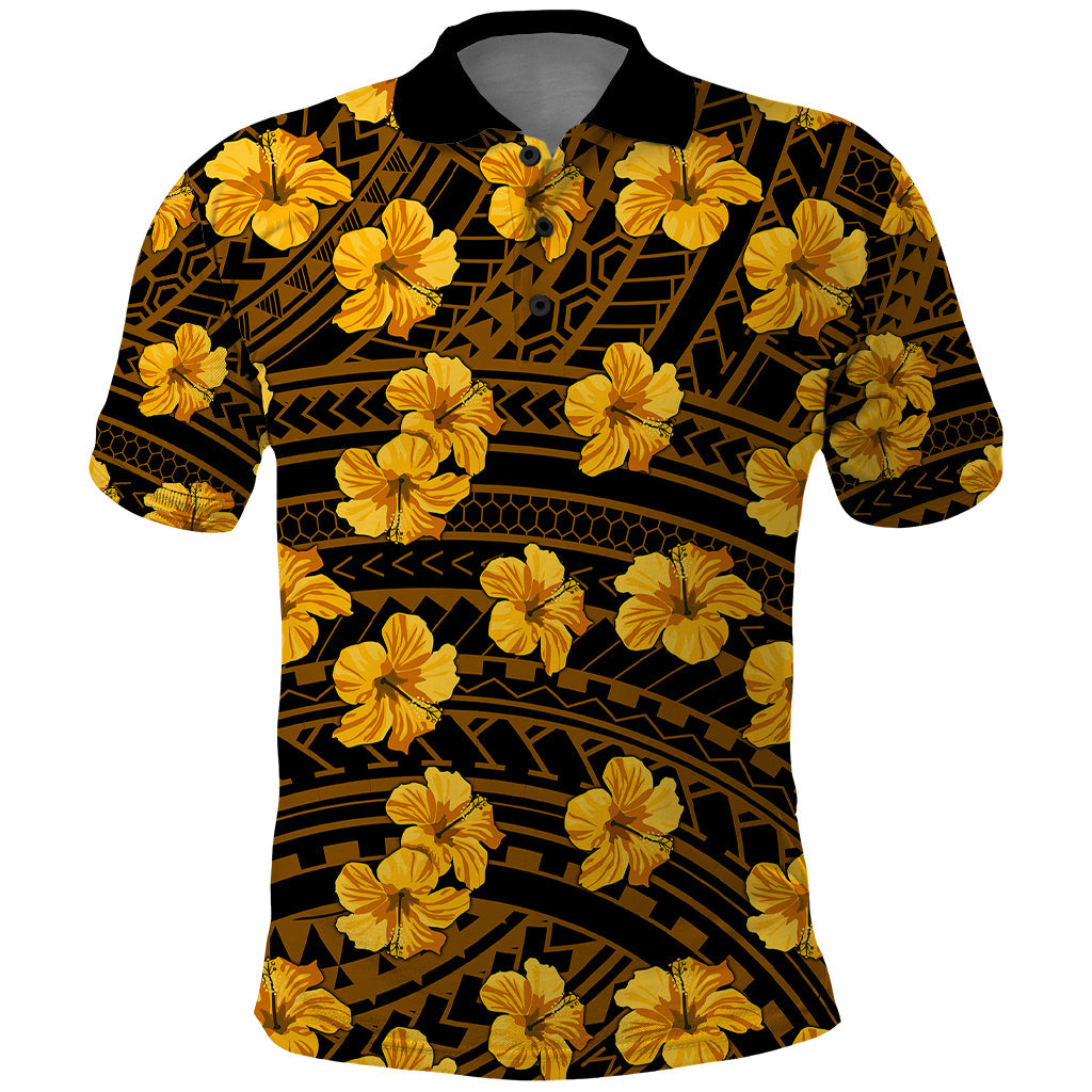 Polynesian Hawaii Style With Hibiscus Polo Shirt Yellow