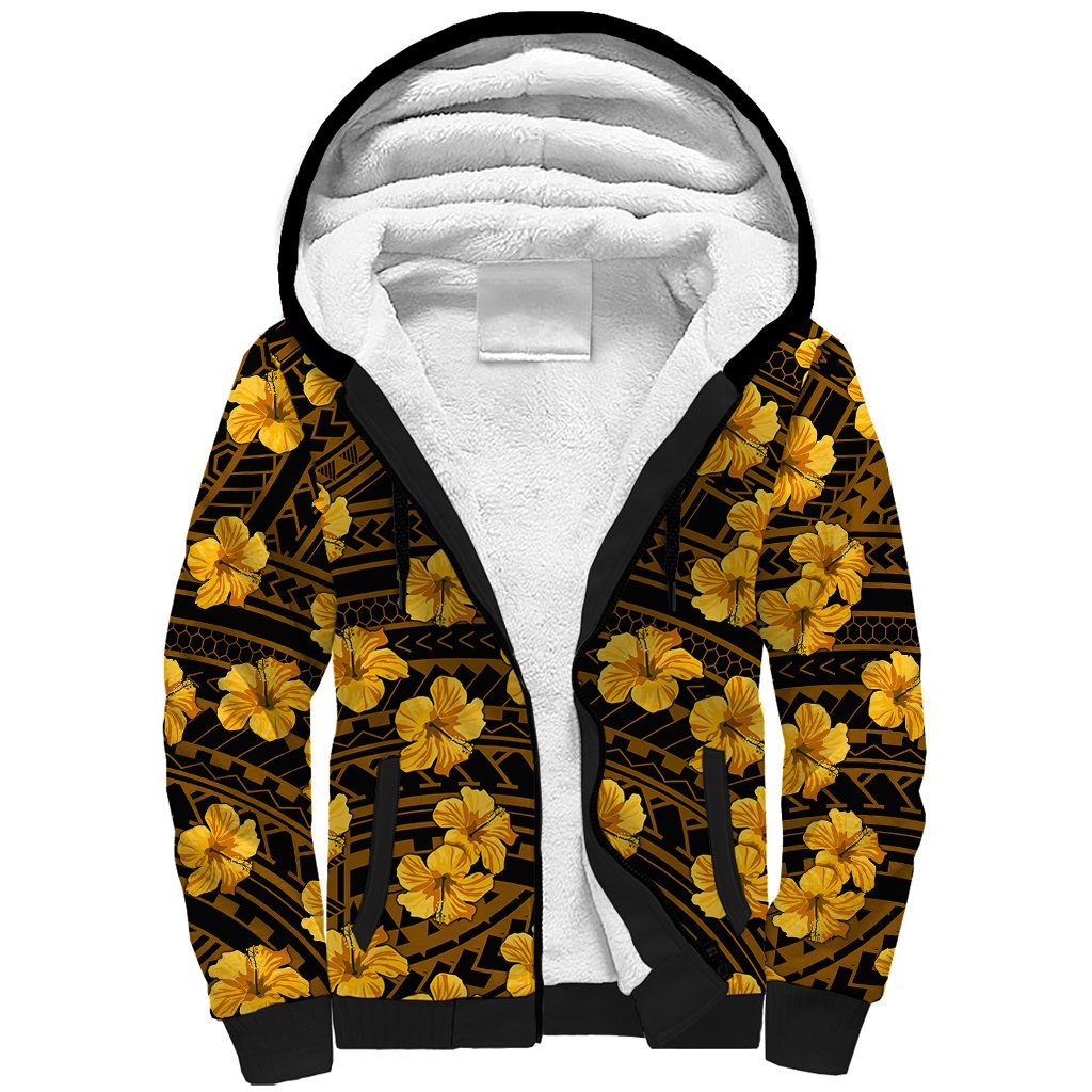 Polynesian Hawaii Style With Hibiscus Sherpa Hoodie Yellow