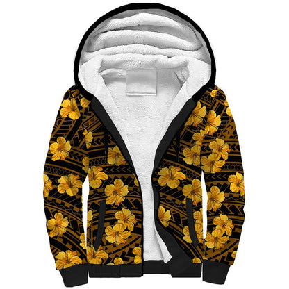 Polynesian Hawaii Style With Hibiscus Sherpa Hoodie Yellow