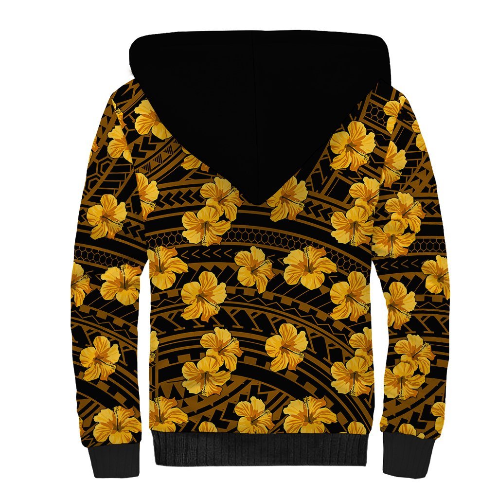 Polynesian Hawaii Style With Hibiscus Sherpa Hoodie Yellow