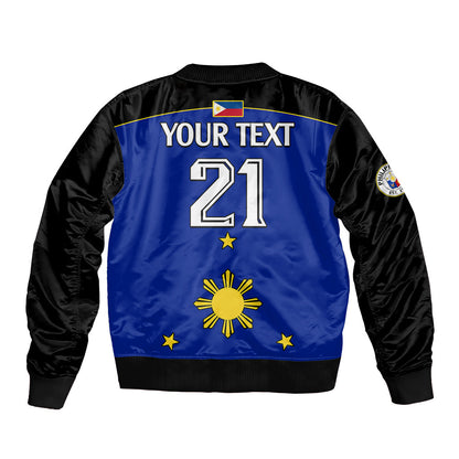 (Custom Text And Number) Philippines Concept Home Football Bomber Jacket Pilipinas Flag Black Style 2023