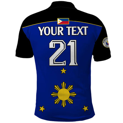 Custom Text And Number Philippines Concept Home Football Polo Shirt Pilipinas Flag Black Style 2023