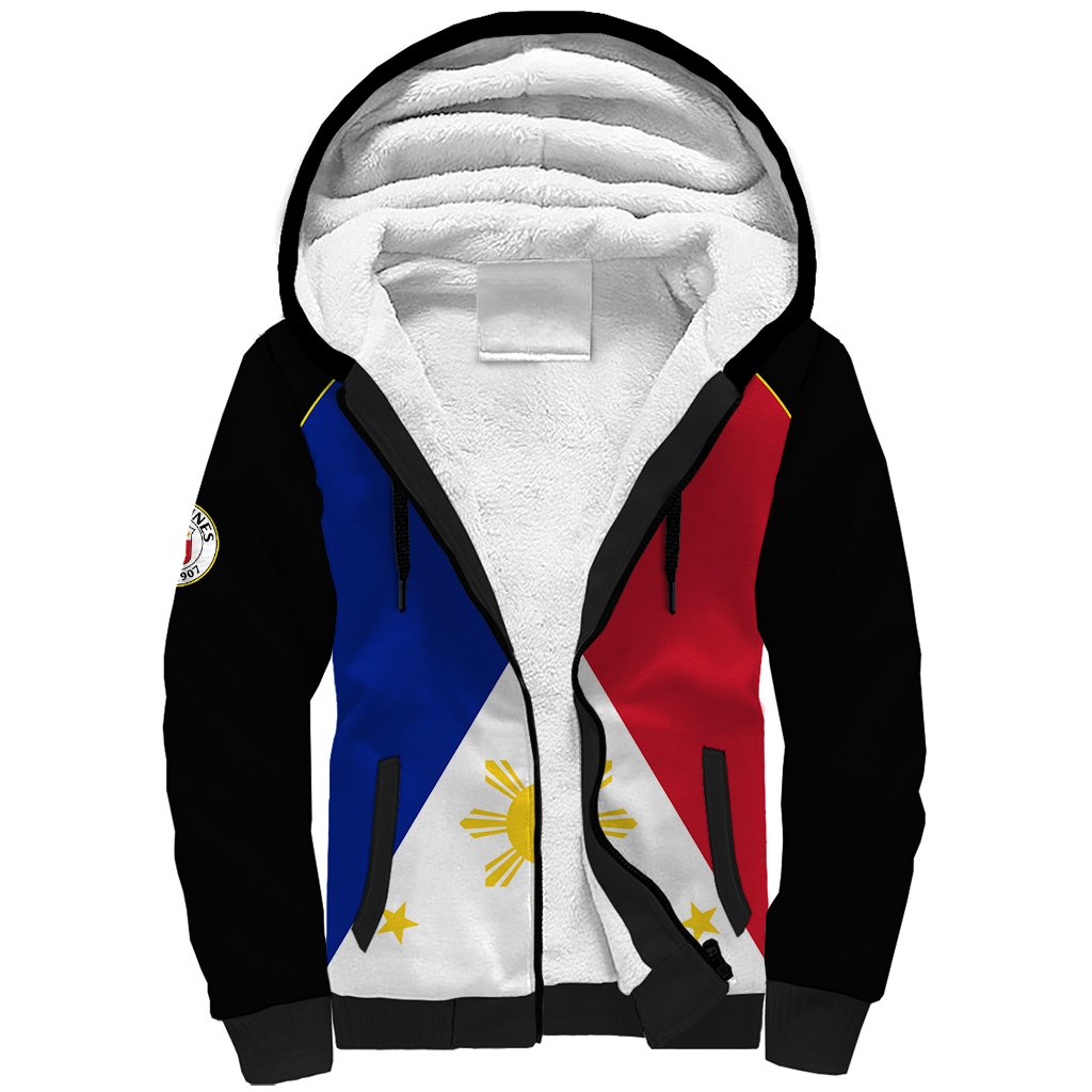(Custom Text And Number) Philippines Concept Home Football Sherpa Hoodie Pilipinas Flag Black Style 2023