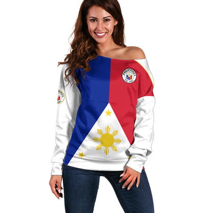 Philippines Concept Home Football Off Shoulder Sweater Pilipinas Flag White Style 2023