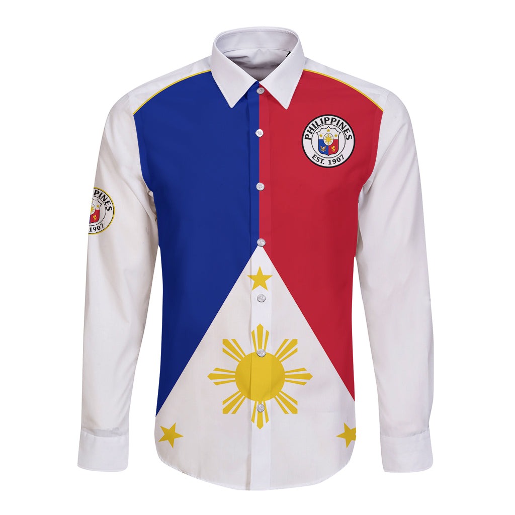 (Custom Text And Number) Philippines Concept Home Football Long Sleeve Button Shirt Pilipinas Flag White Style 2023