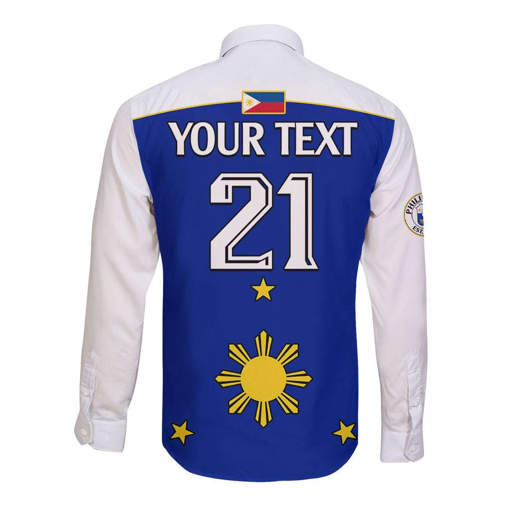 (Custom Text And Number) Philippines Concept Home Football Long Sleeve Button Shirt Pilipinas Flag White Style 2023