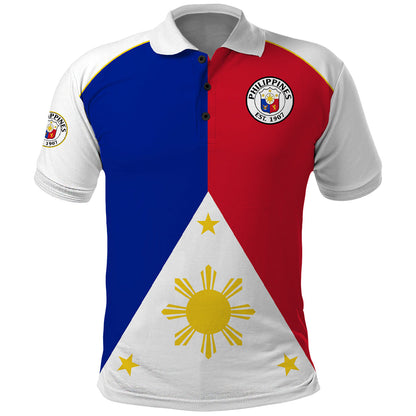 Custom Text And Number Philippines Concept Home Football Polo Shirt Pilipinas Flag White Style 2023