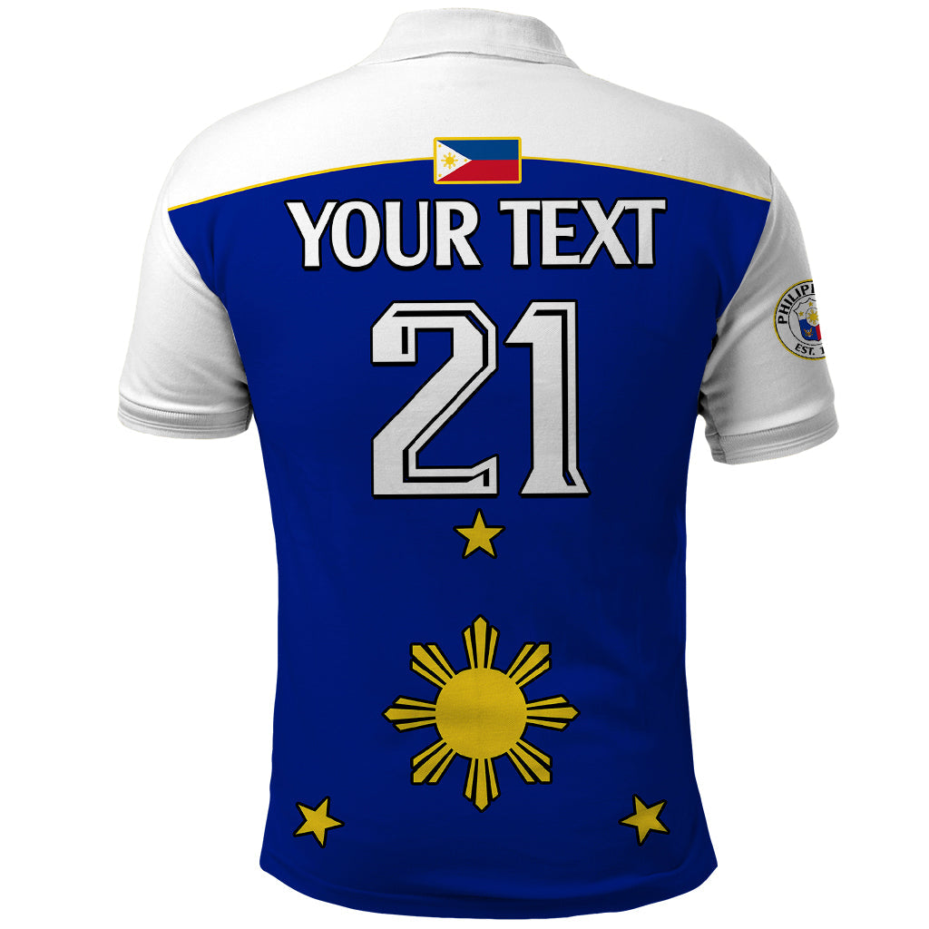 Custom Text And Number Philippines Concept Home Football Polo Shirt Pilipinas Flag White Style 2023