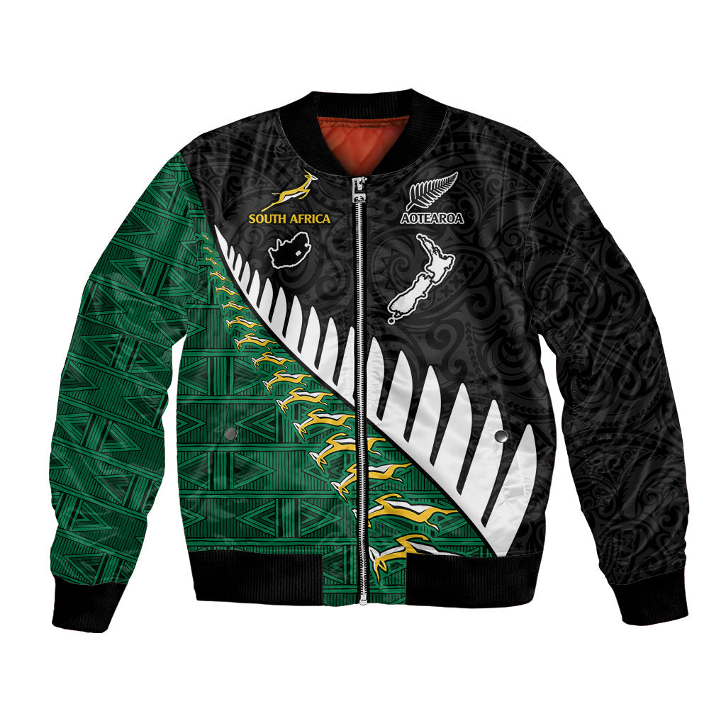South Africa and Aotearoa Rugby Bomber Jacket Springboks Black Fern Maori Vibe