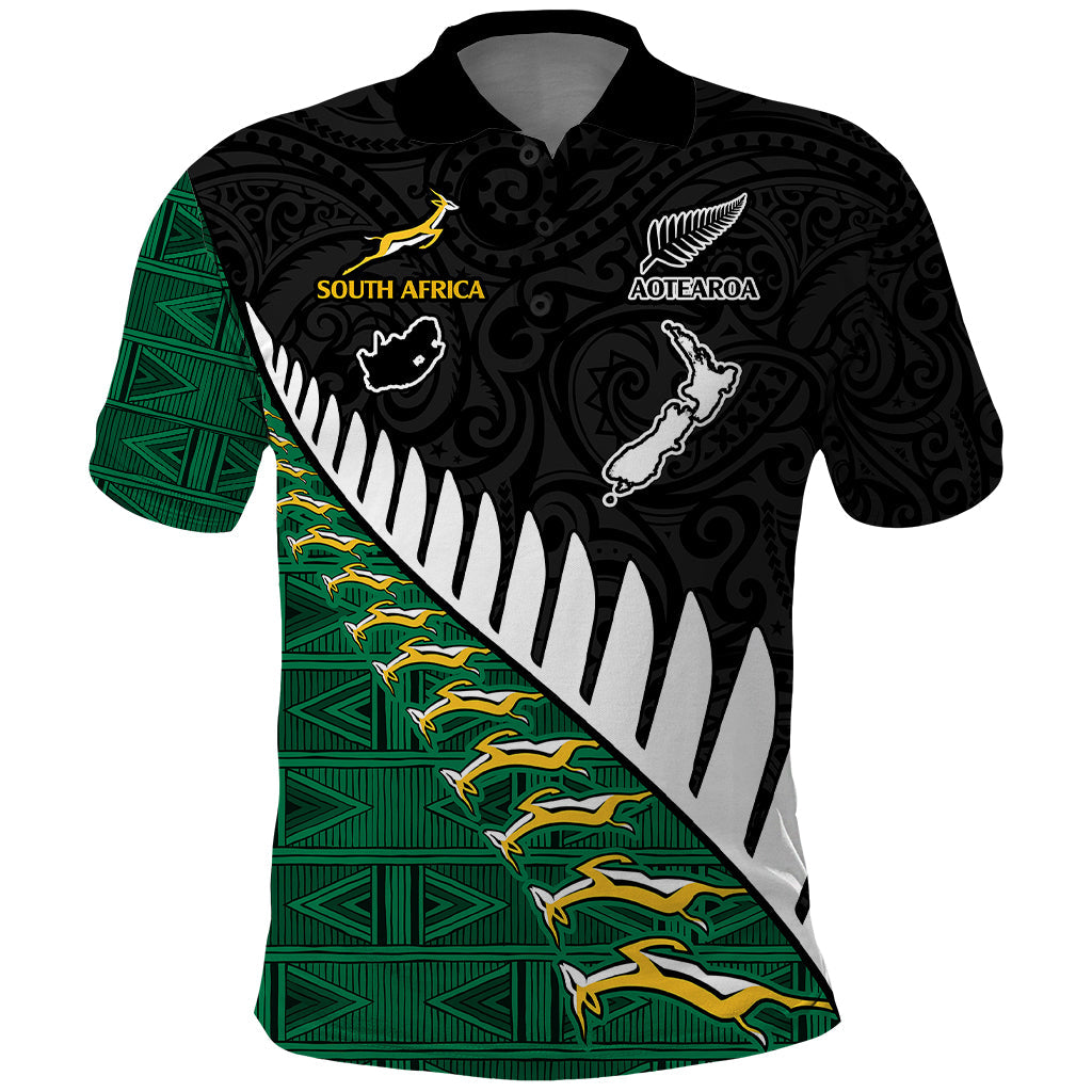 South Africa and Aotearoa Rugby Polo Shirt Springboks Black Fern Maori Vibe