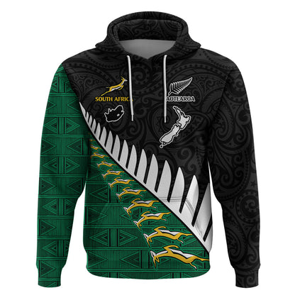 Custom South Africa and Aotearoa Rugby Hoodie Springboks Black Fern Maori Vibe