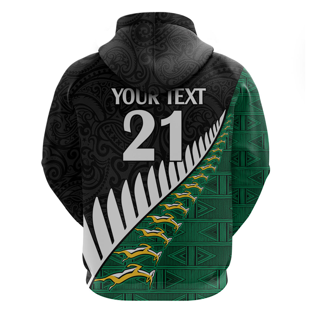 Custom South Africa and Aotearoa Rugby Hoodie Springboks Black Fern Maori Vibe