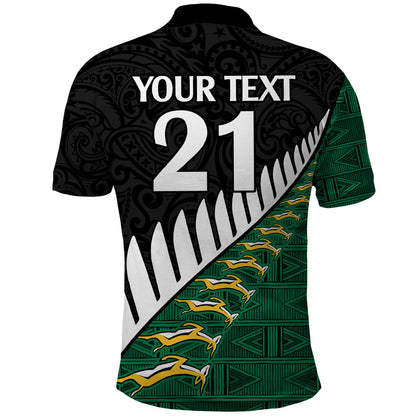 Custom South Africa and Aotearoa Rugby Polo Shirt Springboks Black Fern Maori Vibe