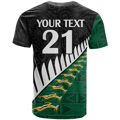 Custom South Africa and Aotearoa Rugby T Shirt Springboks Black Fern Maori Vibe