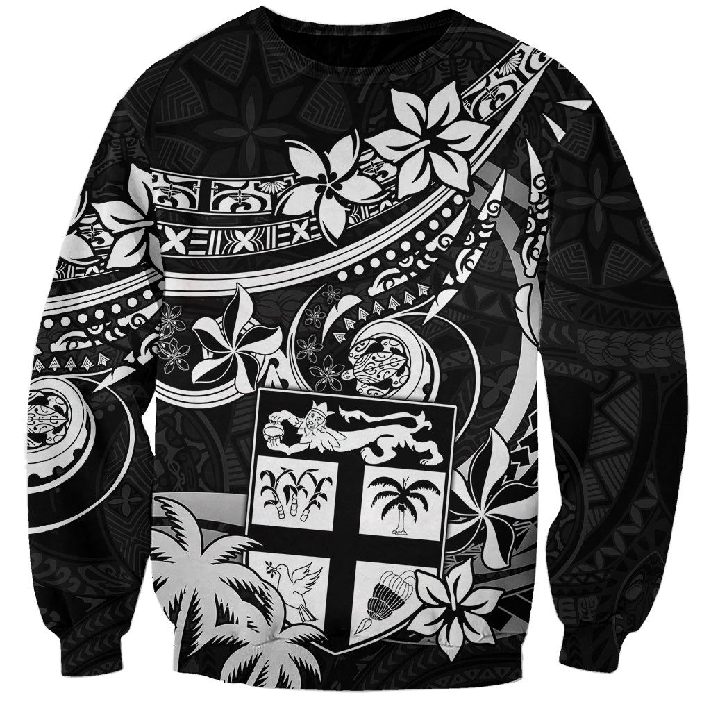 Fiji Islands Sweatshirt Coat of Arms Fijian Flower Polynesian Pattern Black