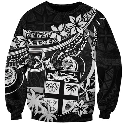 Fiji Islands Sweatshirt Coat of Arms Fijian Flower Polynesian Pattern Black