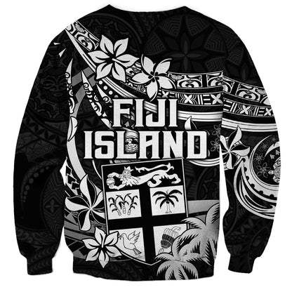 Fiji Islands Sweatshirt Coat of Arms Fijian Flower Polynesian Pattern Black