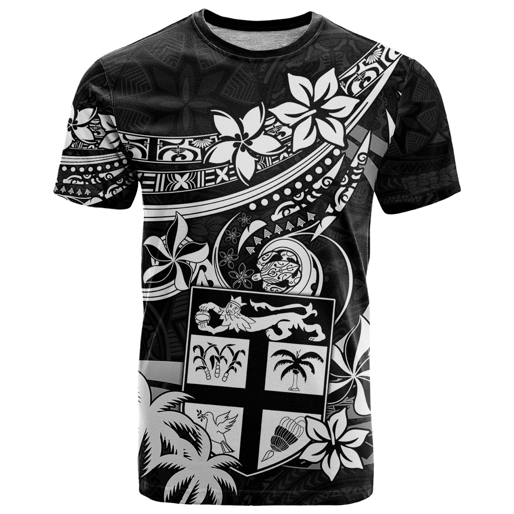 Fiji Islands T Shirt Coat Of Arms Fijian Flower Polynesian Pattern - Black