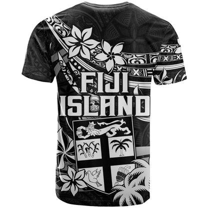 Fiji Islands T Shirt Coat Of Arms Fijian Flower Polynesian Pattern - Black