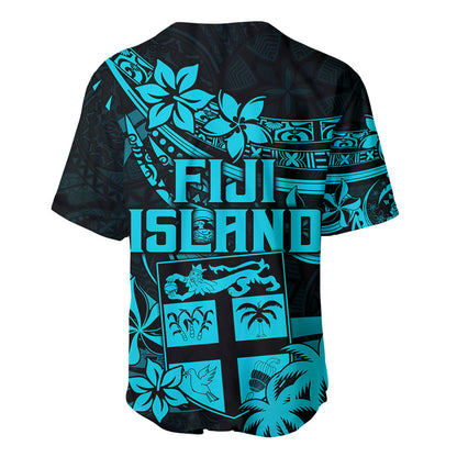 Fiji Islands Baseball Jersey Coat of Arms Fijian Flower Polynesian Pattern Aqua