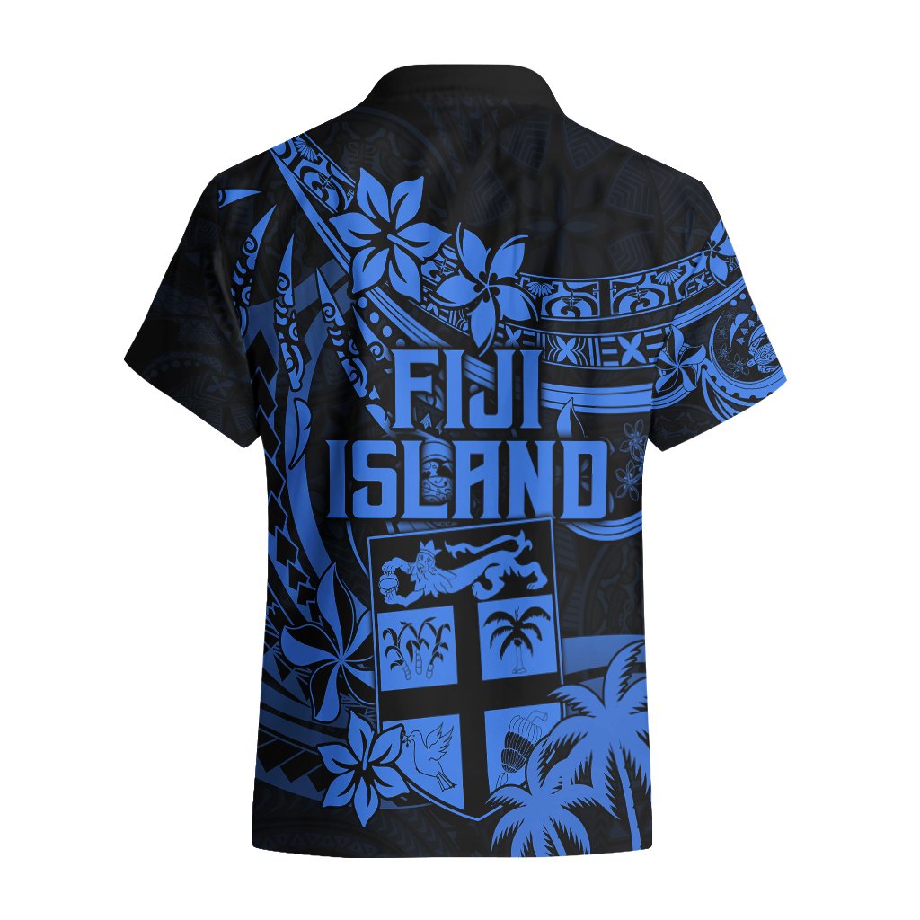 Fiji Islands Hawaiian Shirt Coat of Arms Fijian Flower Polynesian Pattern - Blue