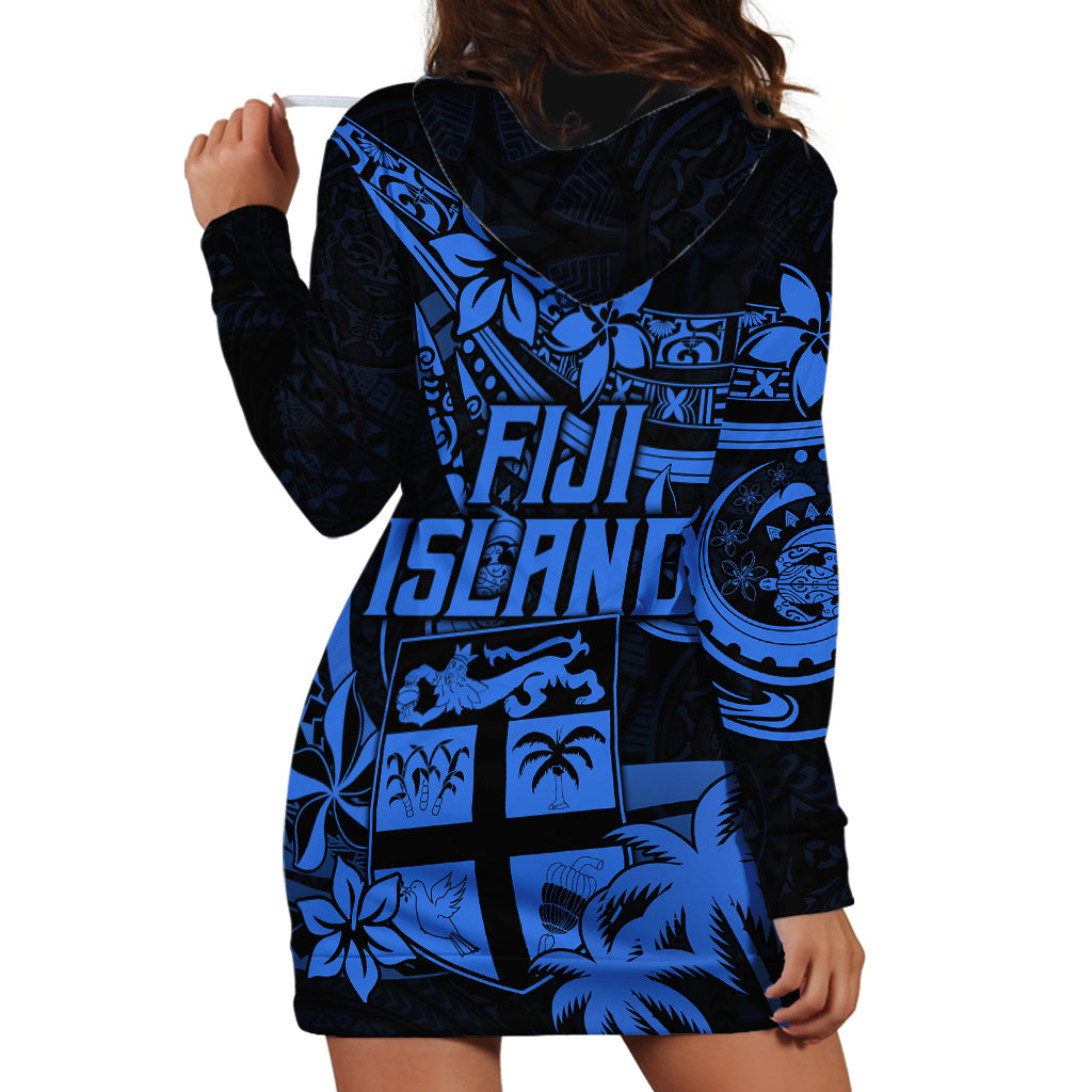Fiji Islands Hoodie Dress Coat of Arms Fijian Flower Polynesian Pattern Blue