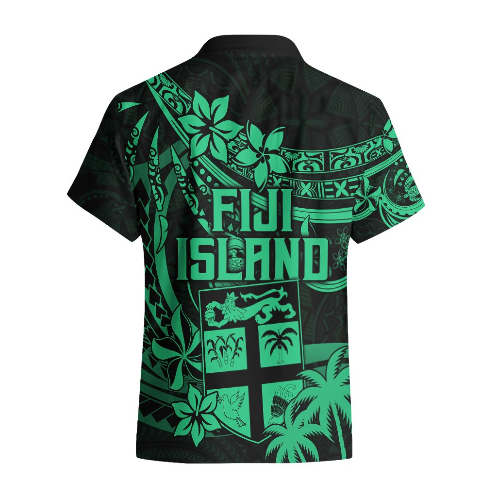 Fiji Islands Hawaiian Shirt Coat of Arms Fijian Flower Polynesian Pattern - Green