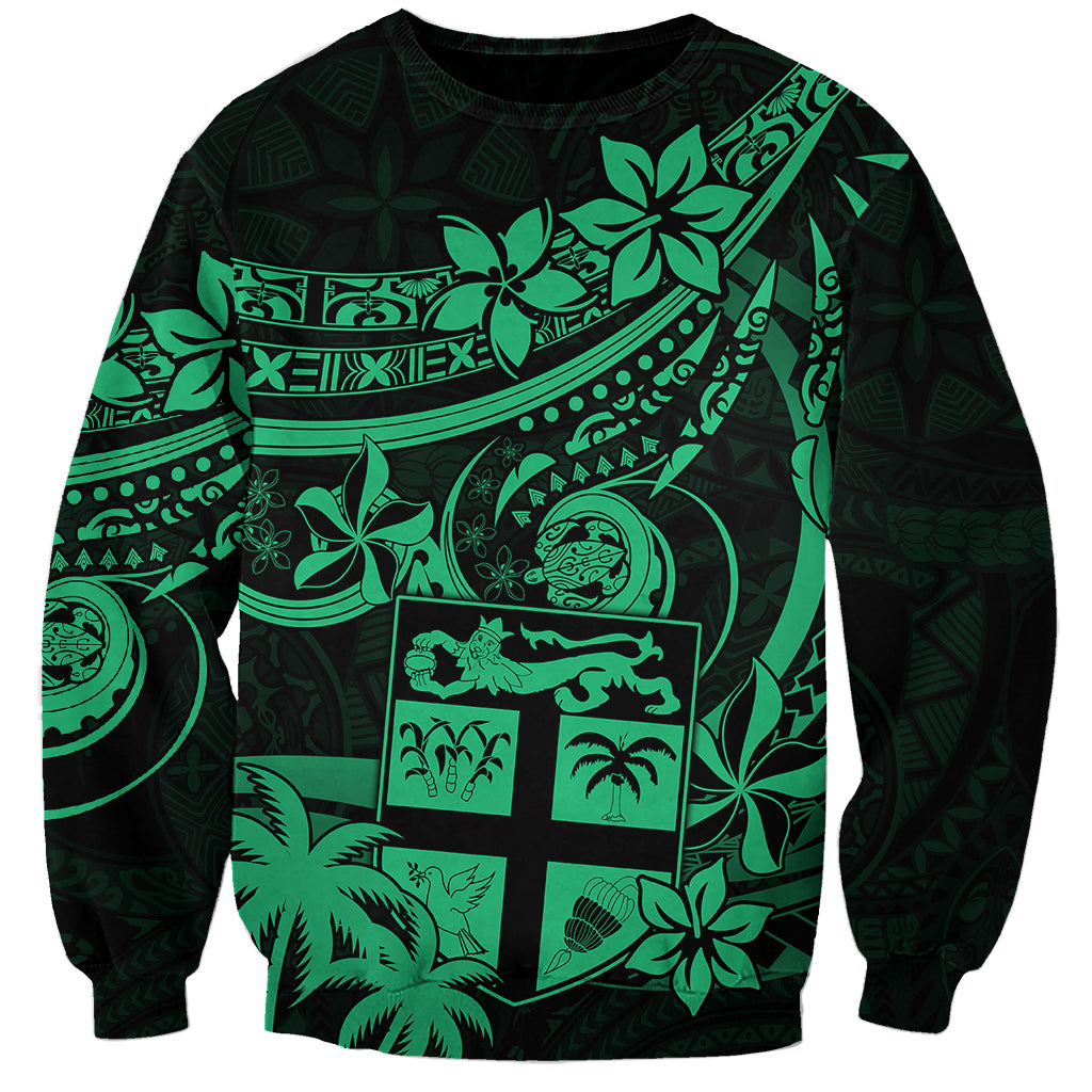 Fiji Islands Sweatshirt Coat of Arms Fijian Flower Polynesian Pattern Green