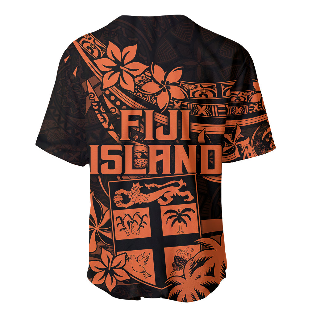 Fiji Islands Baseball Jersey Coat of Arms Fijian Flower Polynesian Pattern Orange