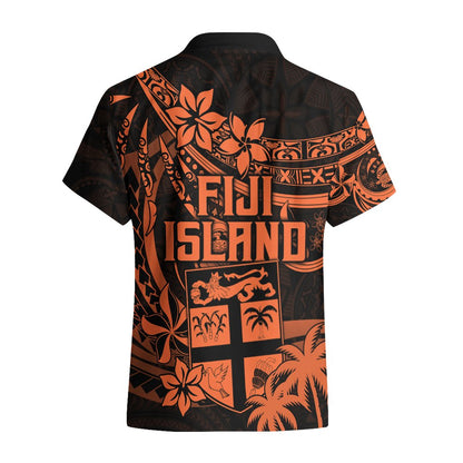 Fiji Islands Hawaiian Shirt Coat of Arms Fijian Flower Polynesian Pattern - Orange
