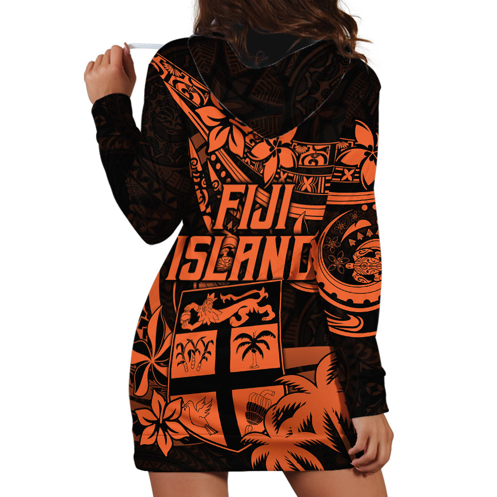 Fiji Islands Hoodie Dress Coat of Arms Fijian Flower Polynesian Pattern Orange