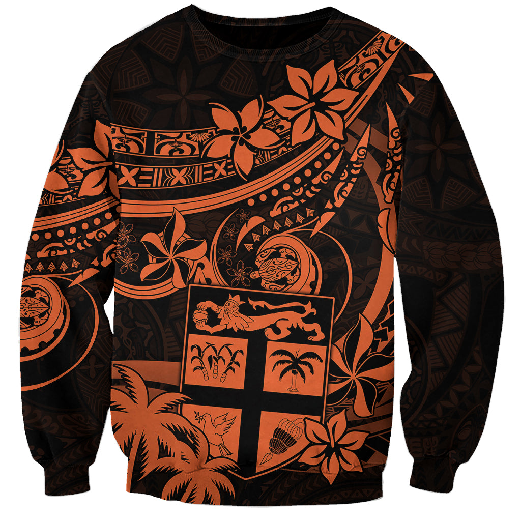 Fiji Islands Sweatshirt Coat of Arms Fijian Flower Polynesian Pattern Orange