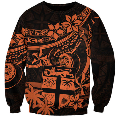 Fiji Islands Sweatshirt Coat of Arms Fijian Flower Polynesian Pattern Orange