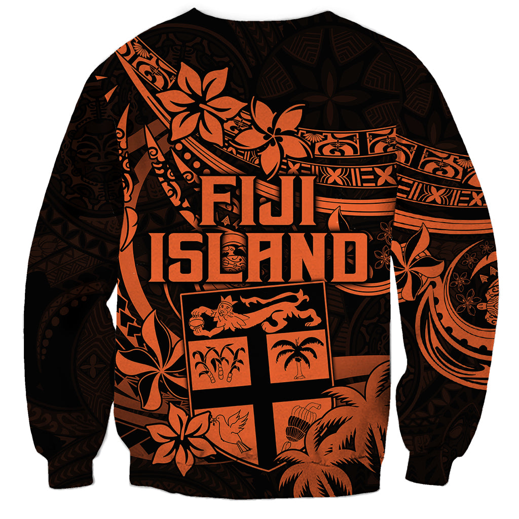 Fiji Islands Sweatshirt Coat of Arms Fijian Flower Polynesian Pattern Orange