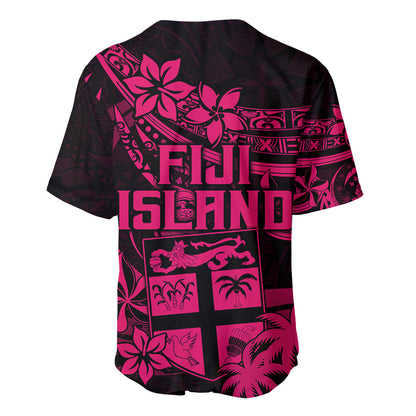Fiji Islands Baseball Jersey Coat of Arms Fijian Flower Polynesian Pattern Pink