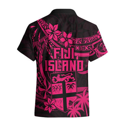 Fiji Islands Hawaiian Shirt Coat of Arms Fijian Flower Polynesian Pattern - Pink