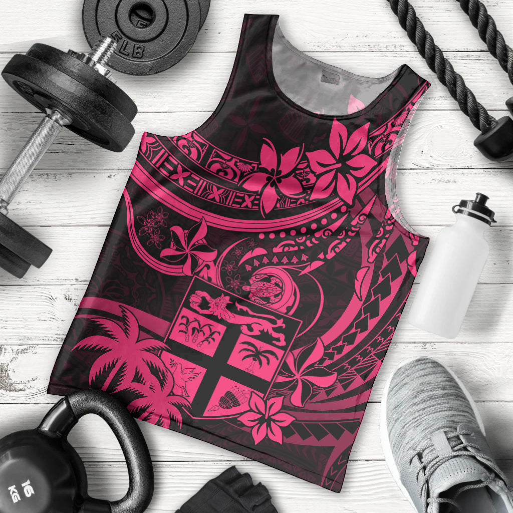 Fiji Islands Men Tank Top Coat of Arms Fijian Flower Polynesian Pattern Pink
