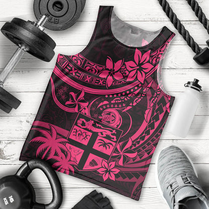 Fiji Islands Men Tank Top Coat of Arms Fijian Flower Polynesian Pattern Pink
