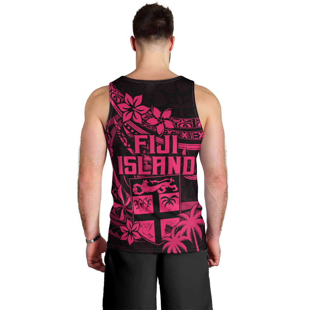 Fiji Islands Men Tank Top Coat of Arms Fijian Flower Polynesian Pattern Pink