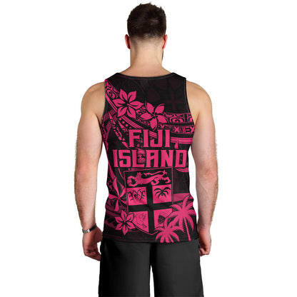 Fiji Islands Men Tank Top Coat of Arms Fijian Flower Polynesian Pattern Pink