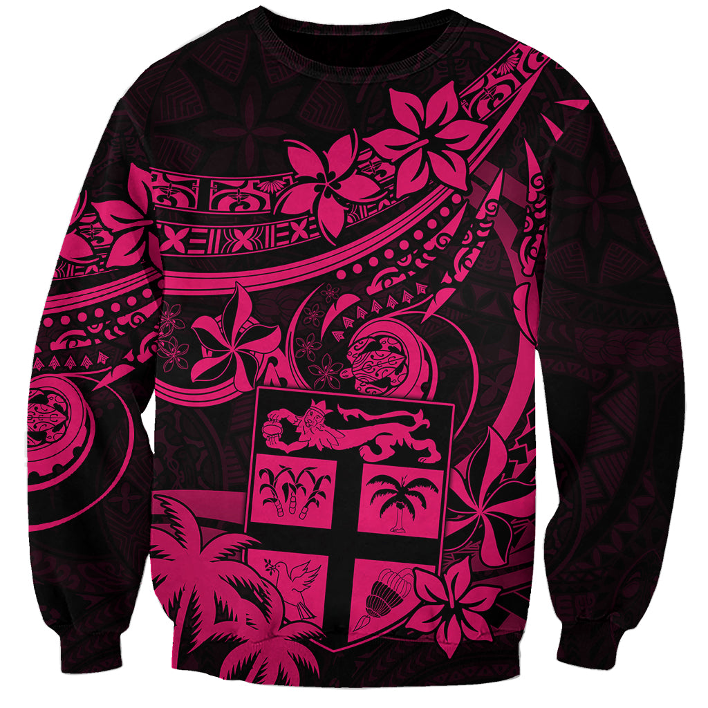 Fiji Islands Sweatshirt Coat of Arms Fijian Flower Polynesian Pattern Pink