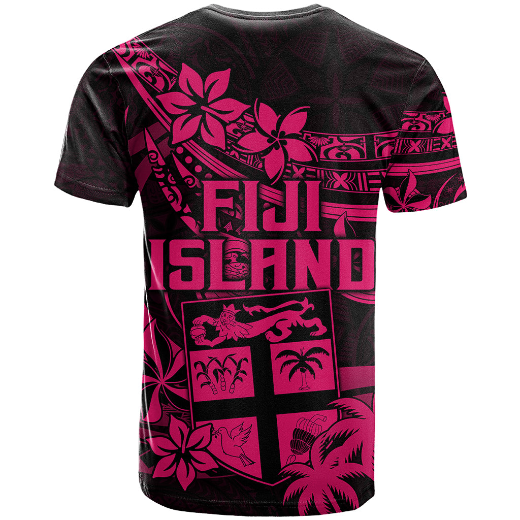 Fiji Islands T Shirt Coat of Arms Fijian Flower Polynesian Pattern Pink