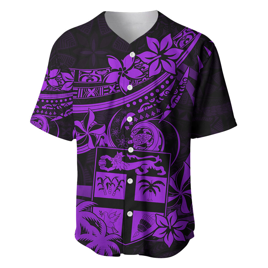 Fiji Islands Baseball Jersey Coat of Arms Fijian Flower Polynesian Pattern Purple