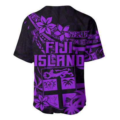 Fiji Islands Baseball Jersey Coat of Arms Fijian Flower Polynesian Pattern Purple