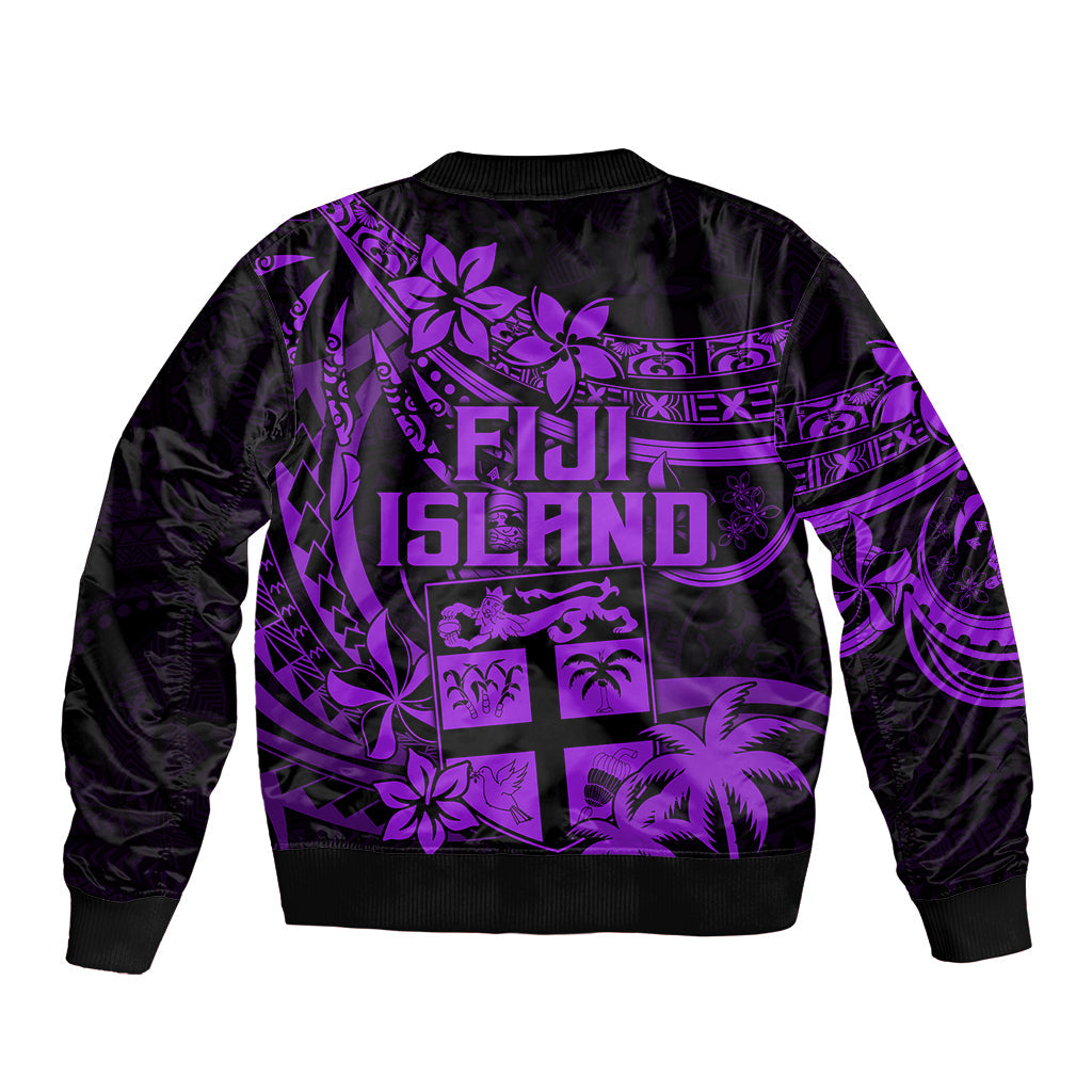 Fiji Islands Bomber Jacket Coat of Arms Fijian Flower Polynesian Pattern Purple