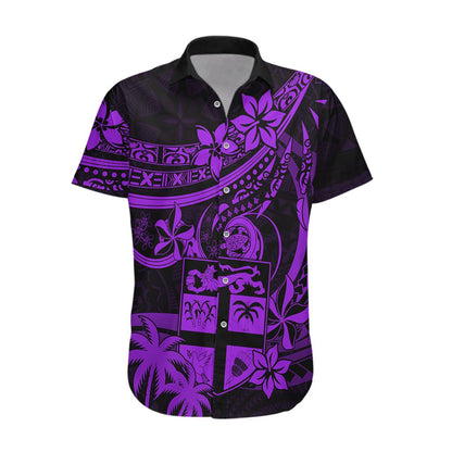 Fiji Islands Hawaiian Shirt Coat of Arms Fijian Flower Polynesian Pattern - Purple