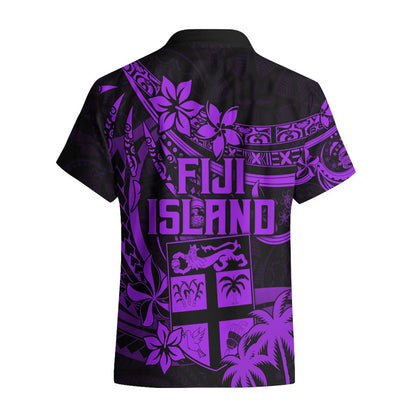Fiji Islands Hawaiian Shirt Coat of Arms Fijian Flower Polynesian Pattern - Purple