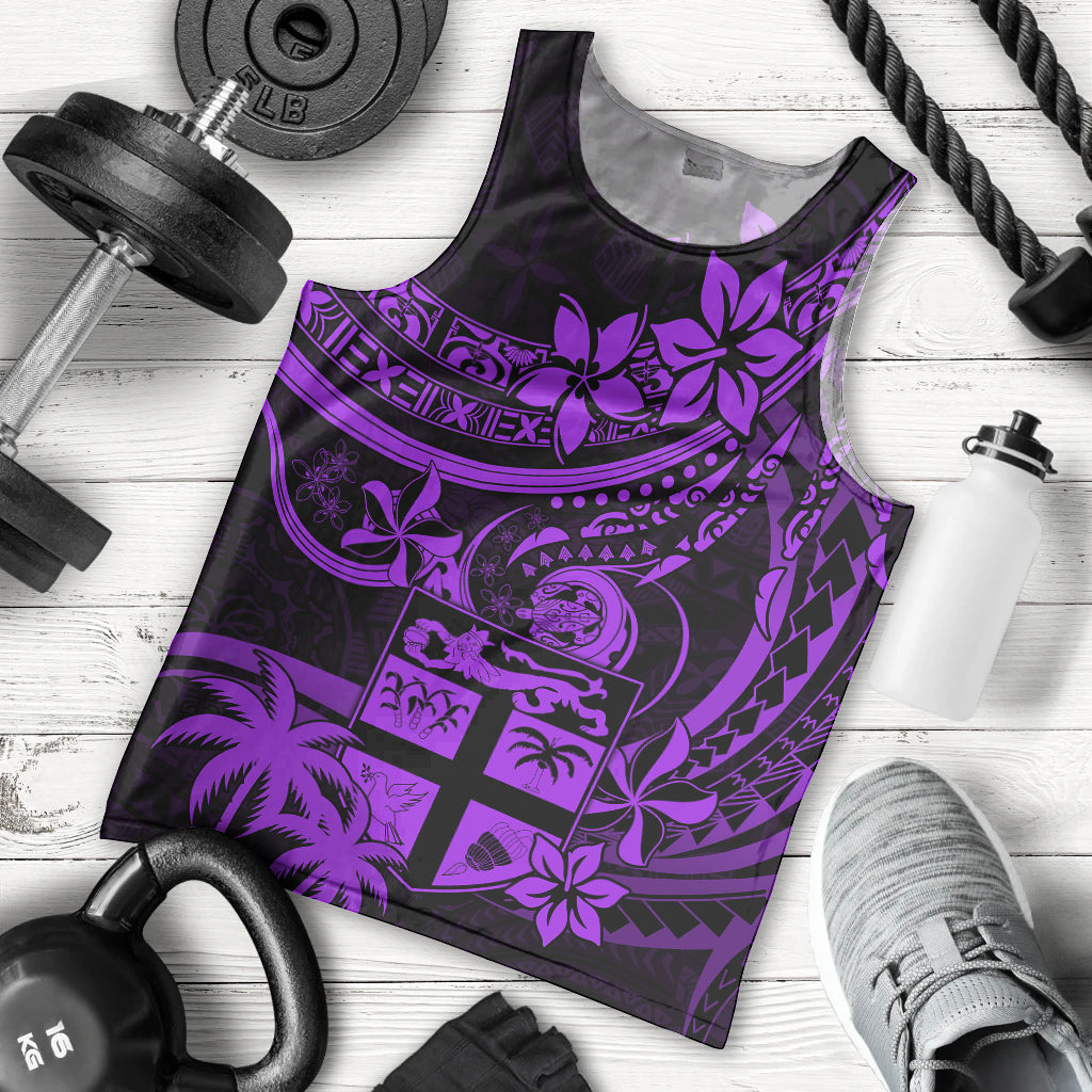 Fiji Islands Men Tank Top Coat of Arms Fijian Flower Polynesian Pattern Purple