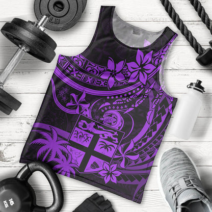 Fiji Islands Men Tank Top Coat of Arms Fijian Flower Polynesian Pattern Purple