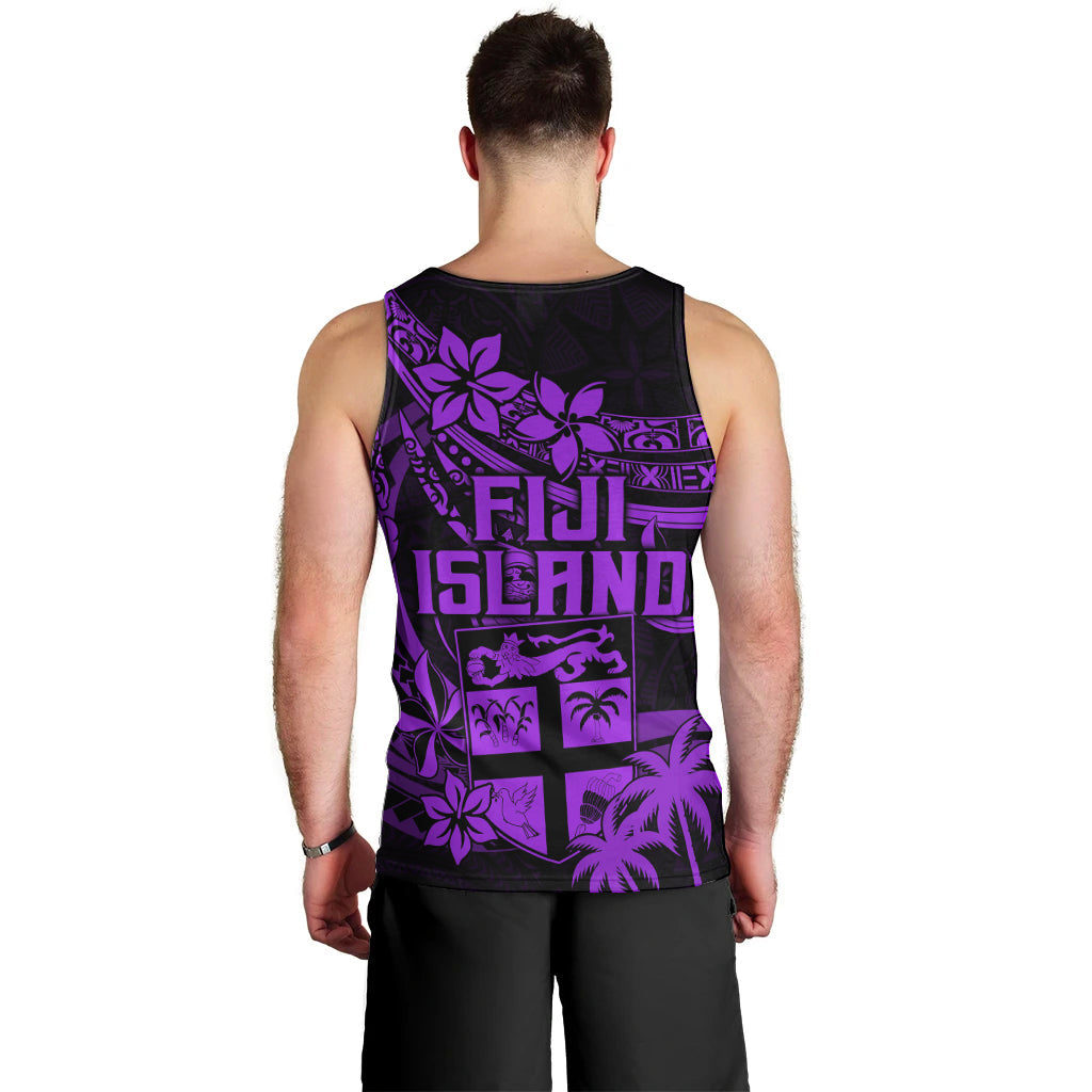 Fiji Islands Men Tank Top Coat of Arms Fijian Flower Polynesian Pattern Purple